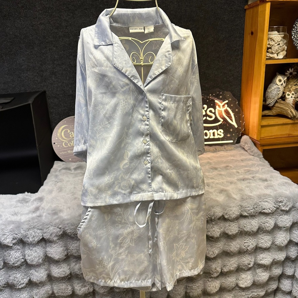 Rachel Zoe Pajama Set Womens Small Blue Floral Satin Short Set
